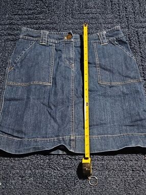 Jones New York Dark Blue Denim Mini Skirt with Front Patch Pockets